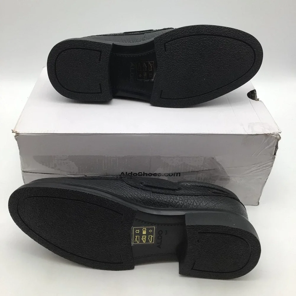 Aldo Seaexplorer Mens Black‎ Pebbled Leather Suede Boat Shoes Size 9.5 D NEW